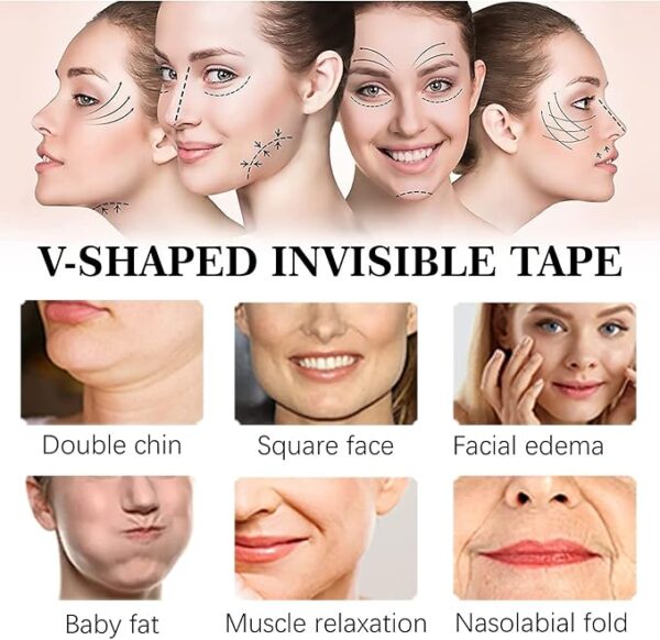 Face Lift Tape, 80Pcs V Shaped Invisible Face Stickers, Double Chin V Line Lifting Patch, Tighten Hide Double Chin And Wrinkles Around The Eyes and Neck, Lifting Saggy Skin, Make-up Face Lift Tools - Image 4