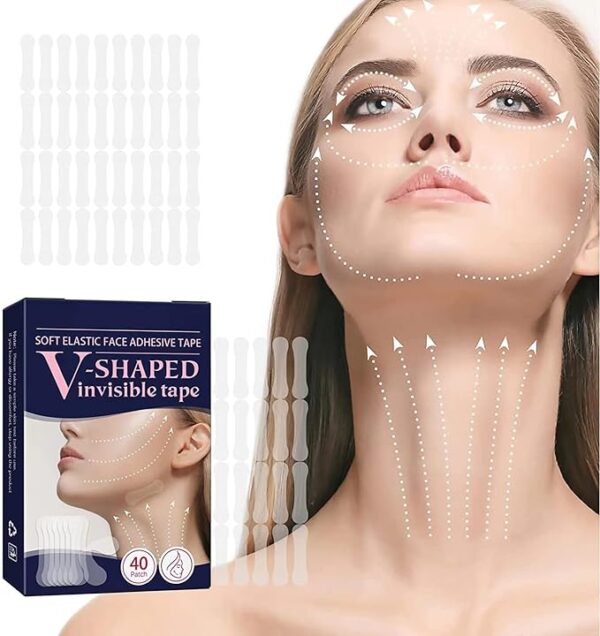 Face Lift Tape, 80Pcs V Shaped Invisible Face Stickers, Double Chin V Line Lifting Patch, Tighten Hide Double Chin And Wrinkles Around The Eyes and Neck, Lifting Saggy Skin, Make-up Face Lift Tools